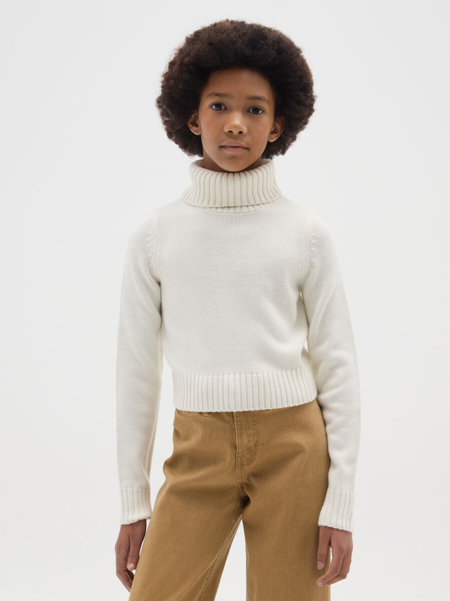 Maglione a collo alto bianco da ragazza regular fit_0