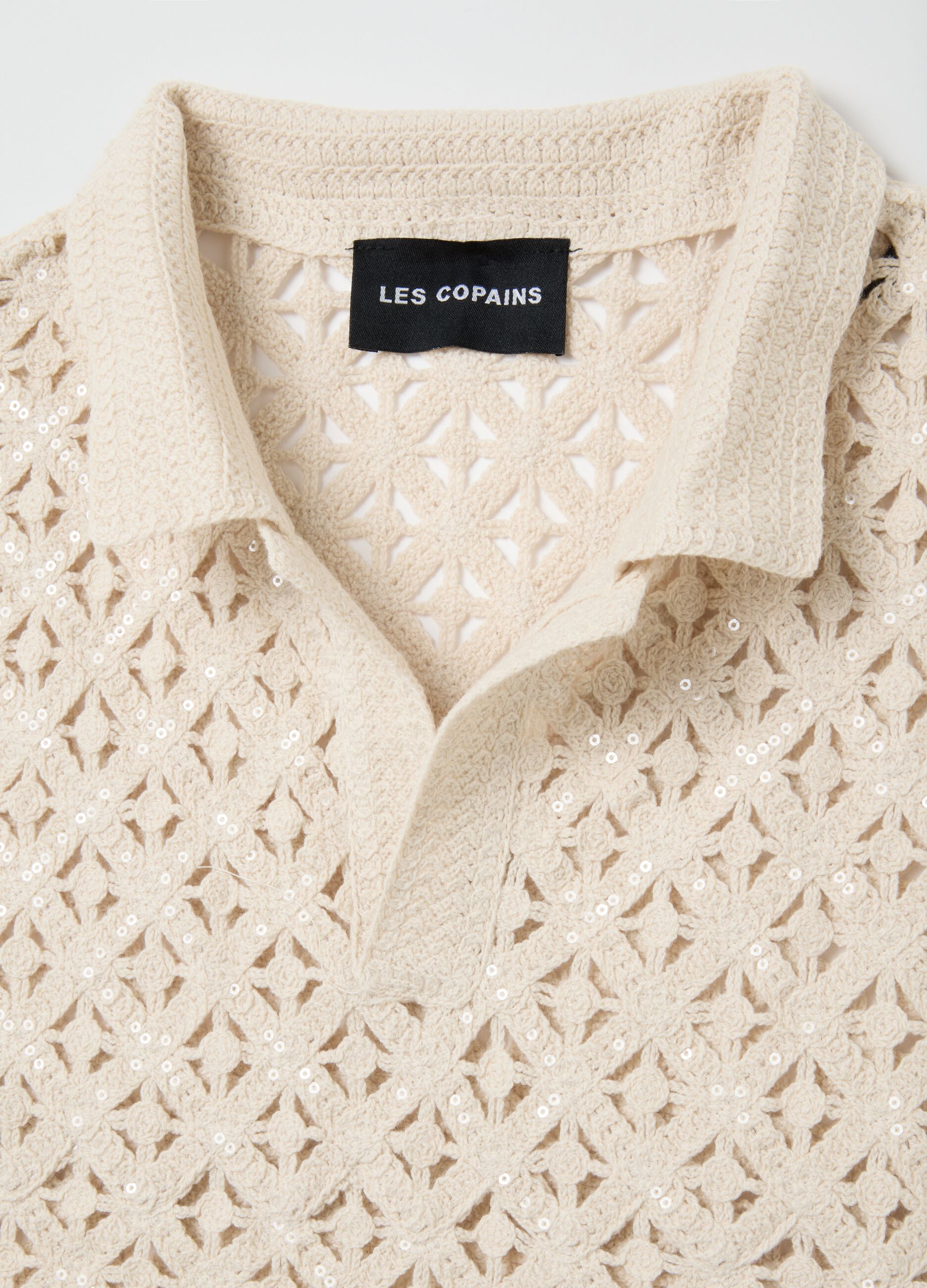 Beige fitted women's top in cotton blend with sequins
