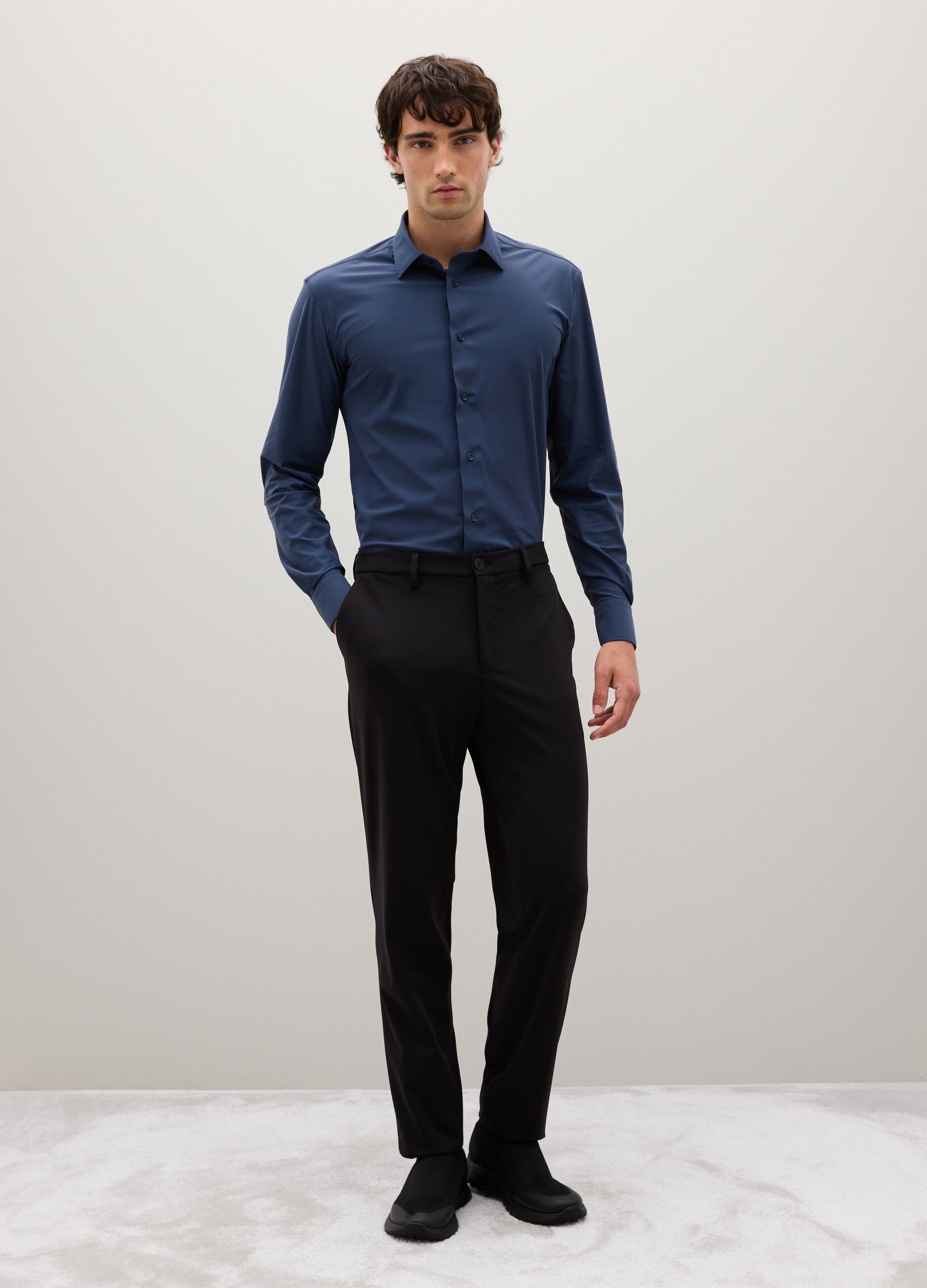 Blue Stretch Fabric Slim Fit Shirt