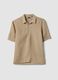 Beige pure linen regular fit shirt with bowling collar_4