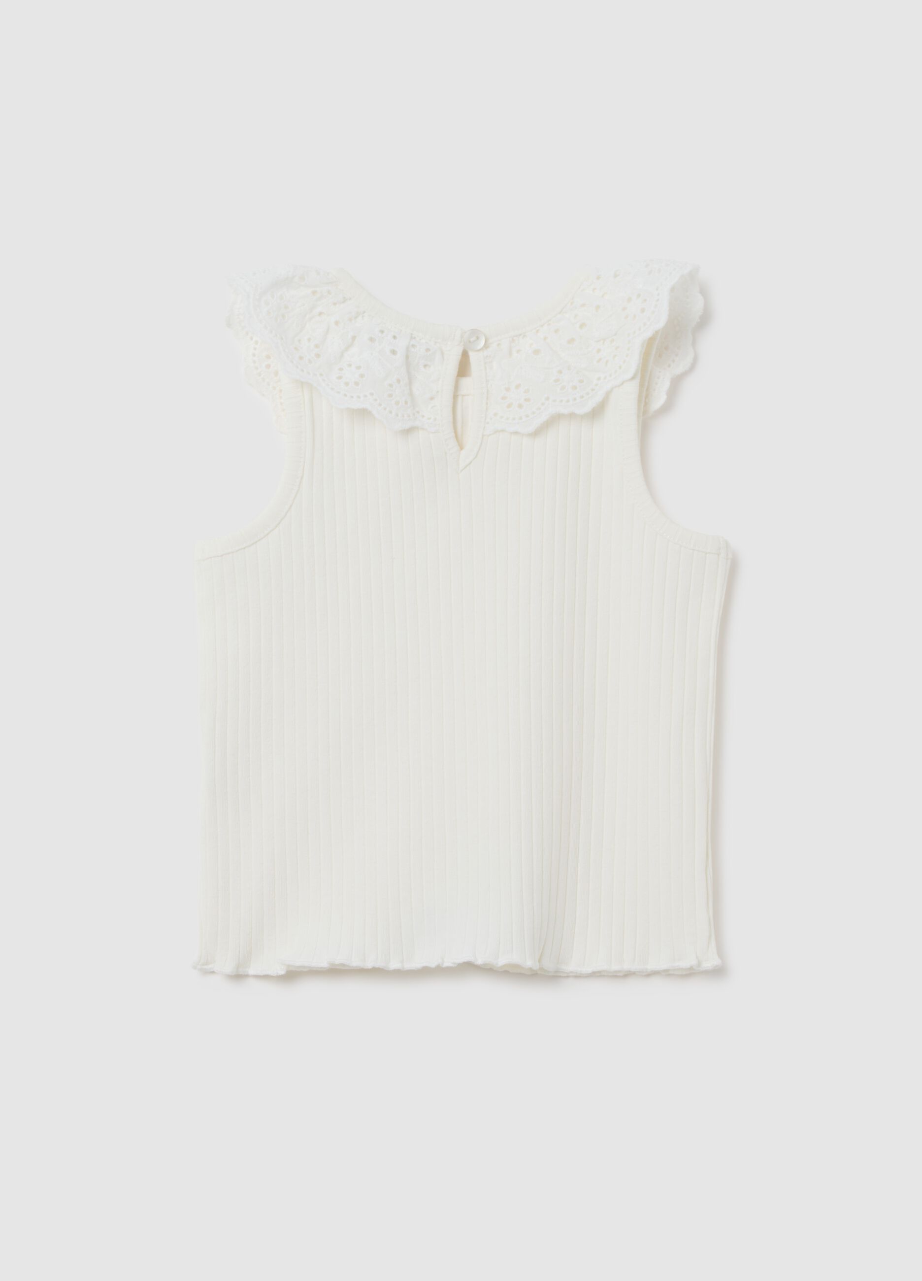 Girls' White Cotton Sleeveless Top regular fit