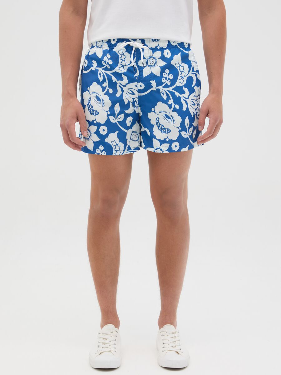 Blue floral print swimming trunks_1