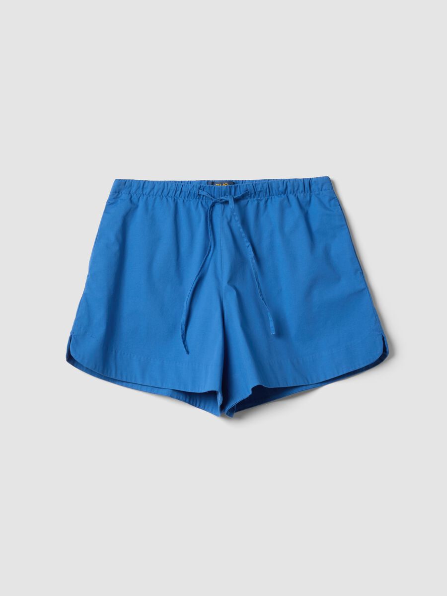 Shorts blu in cotone elasticizzato regular fit_0