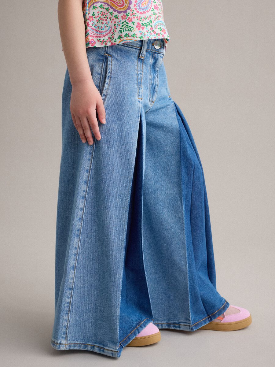 Jeans in puro cotone denim super wide leg per bambina_2