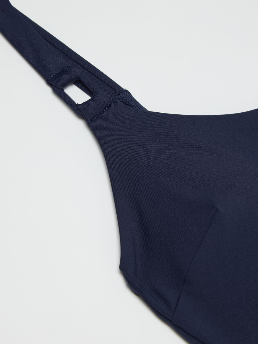 Women’s blue one-piece costume in stretch fabric with round neck_5
