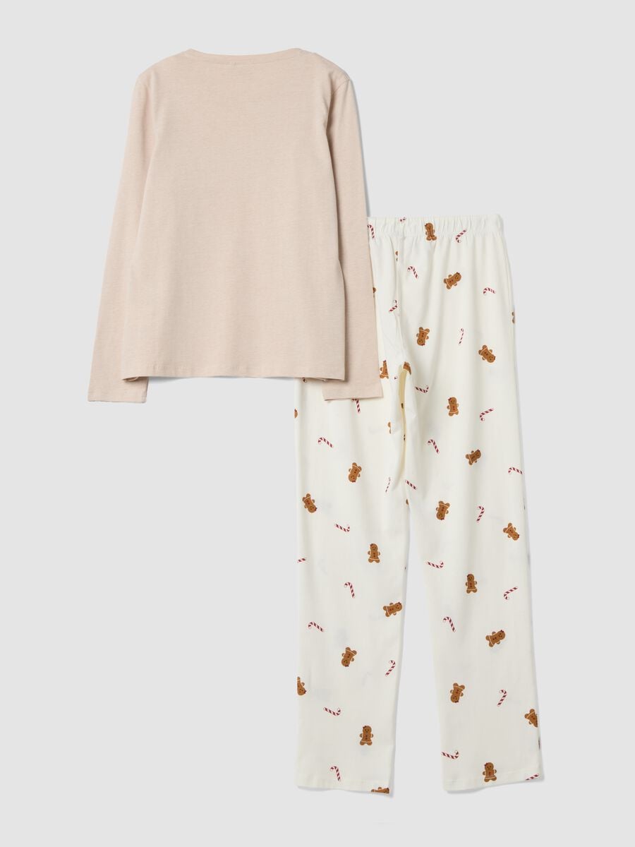 Pigiama beige girocollo in misto cotone biologico regular fit_2