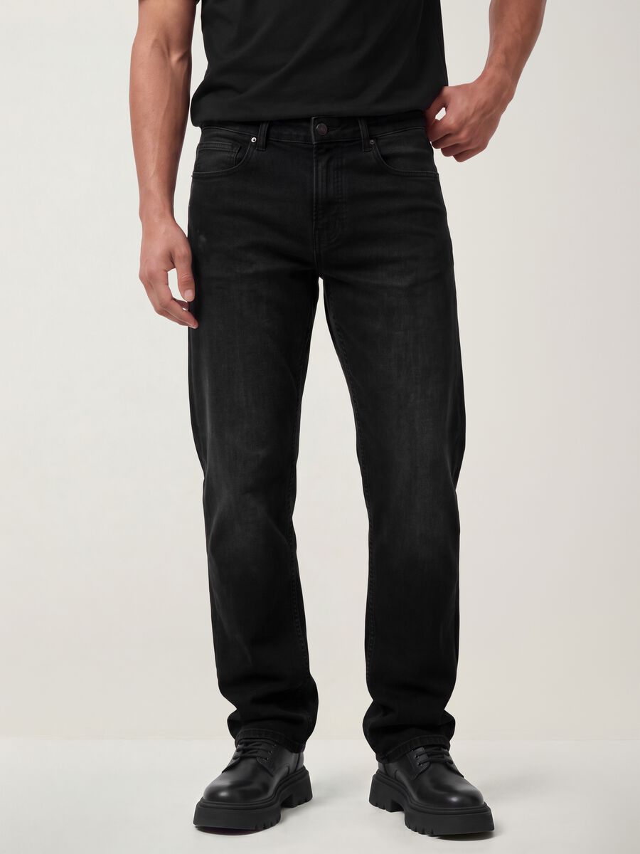 Black stretch cotton comfort-fit jeans_1