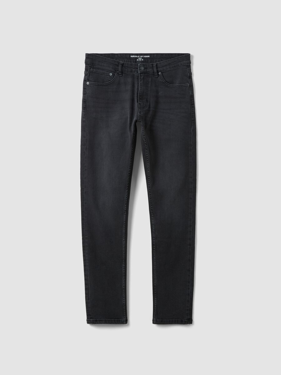 Black slim-fit stretch cotton denim jeans_0