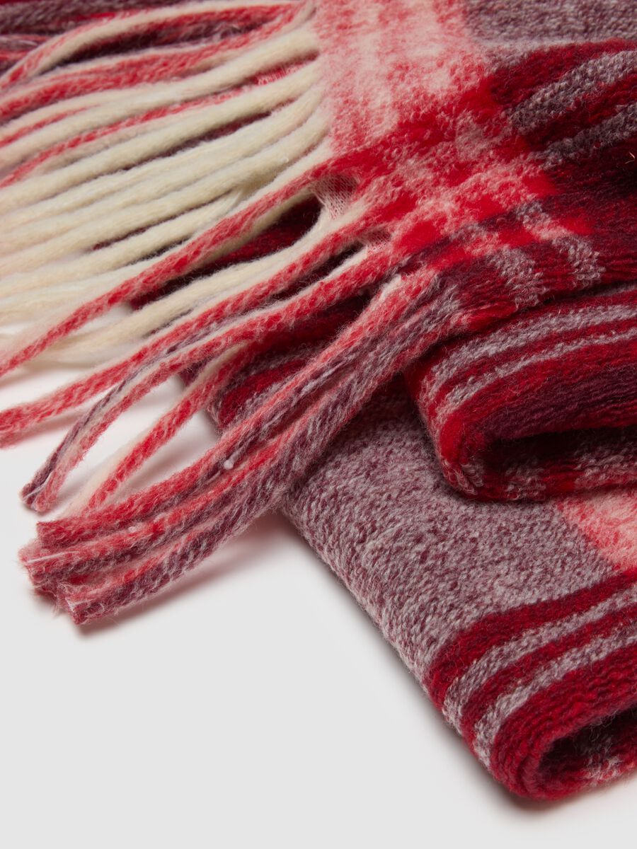 Coperta in misto lana a quadri multicolor con frange_2