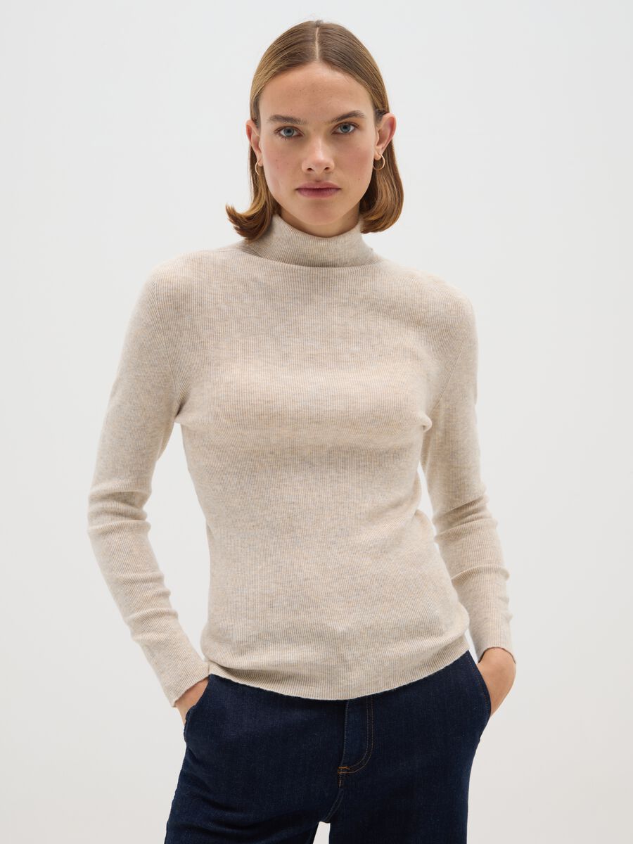 Dolcevita in misto cotone beige regular fit_0