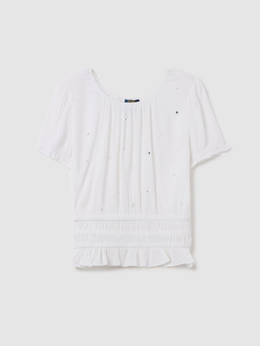 T-shirt crinkle con rouches e strass _3