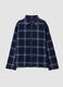 Camicia cropped blu in puro cotone a quadri con zip over fit_0
