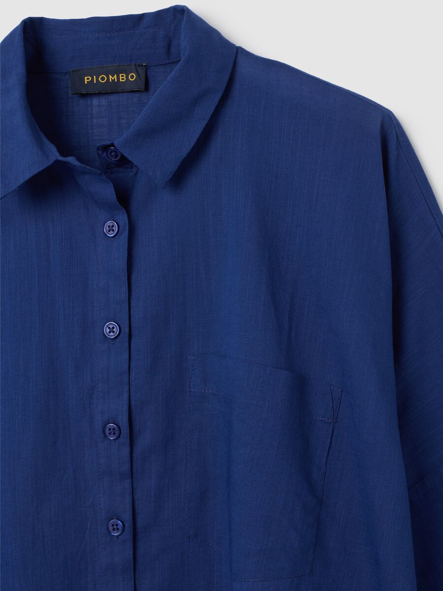 Oversized blue pure cotton women's shirt_5
