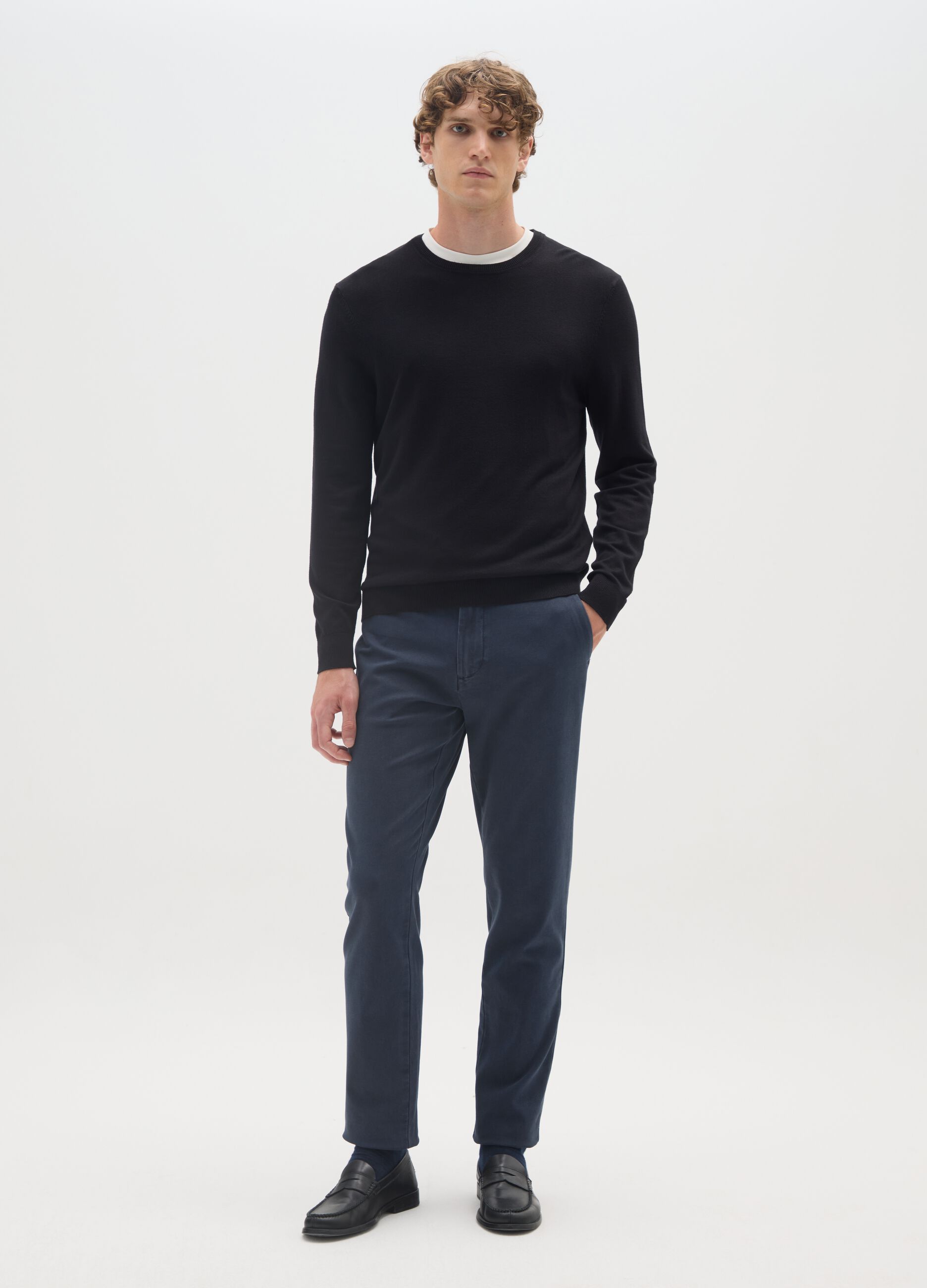 Slim Fit Blue Cotton Chino Trousers
