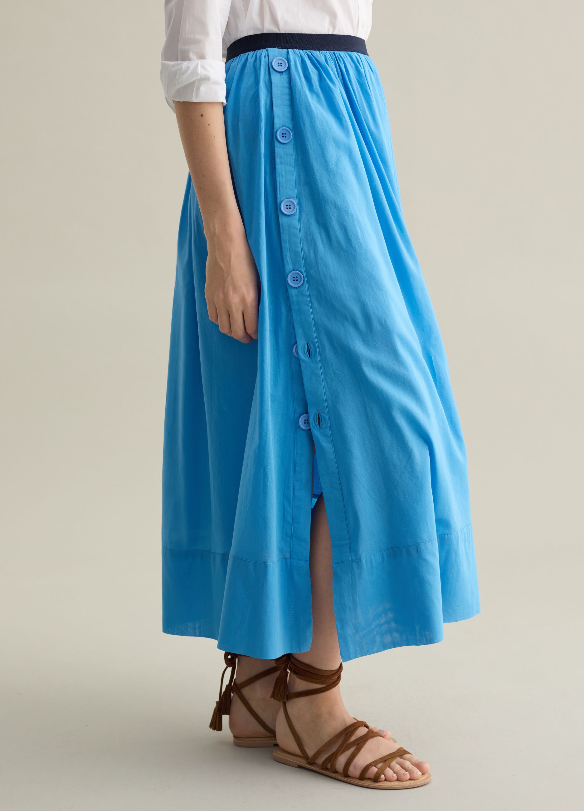 Light blue midi skirt in cotton