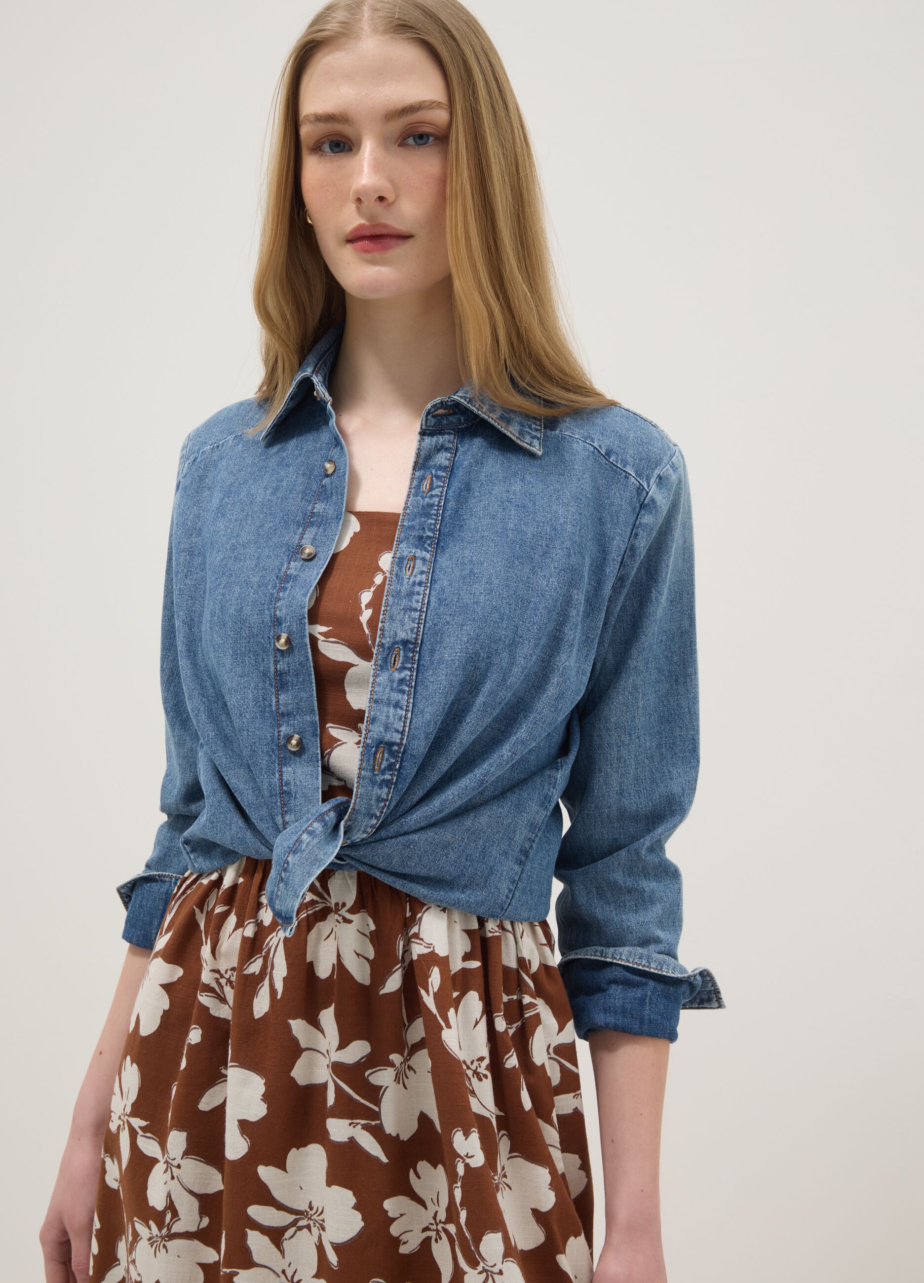 Brown floral print dress