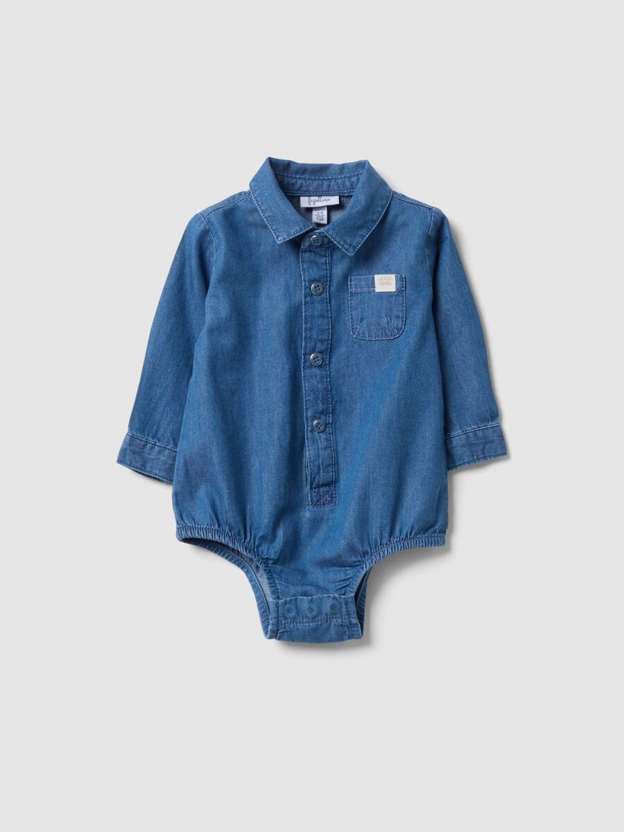 Body blu in puro cotone con girocollo_0