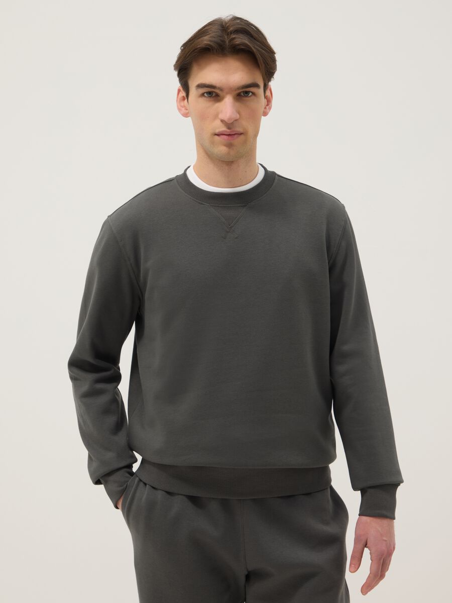 Grey Cotton Blend Crew Neck Sweatshirt Regular Fit_0
