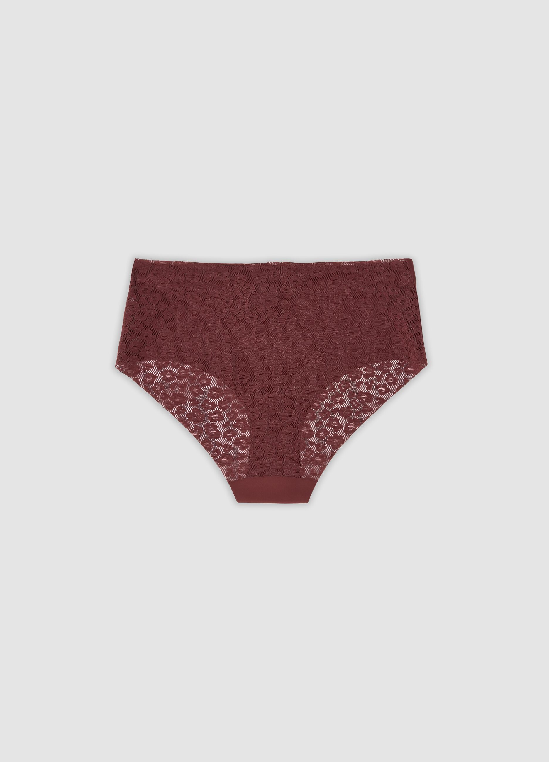 Red stretch-fabric briefs with floral inserts