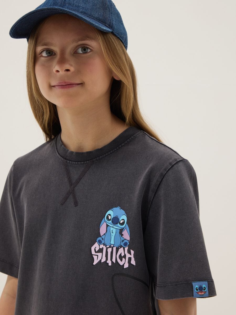 Abito grigio in puro cotone da ragazza con stampa Stitch relaxed fit_2
