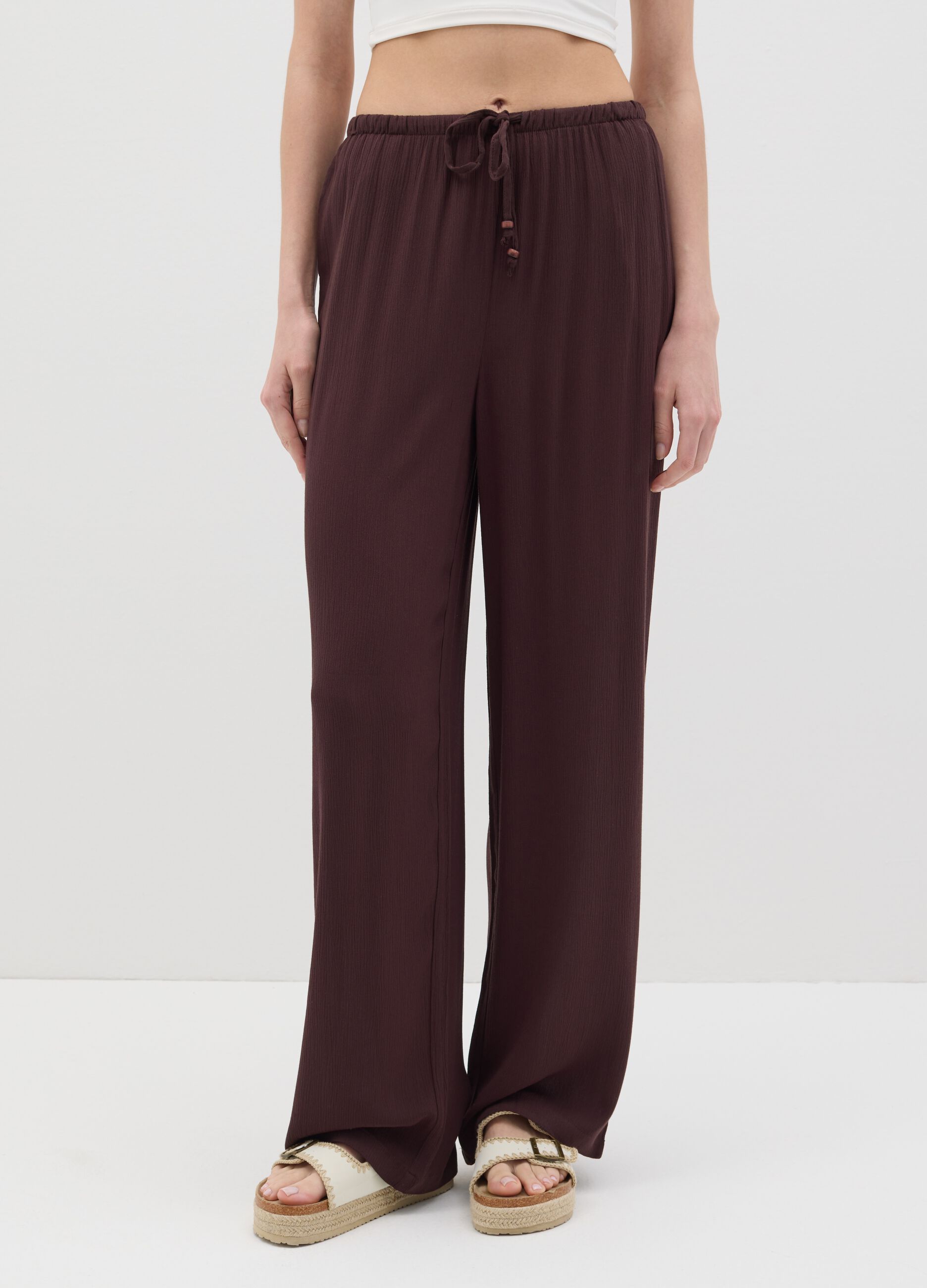 Women's brown relaxed-fit trousers in 100% viscose