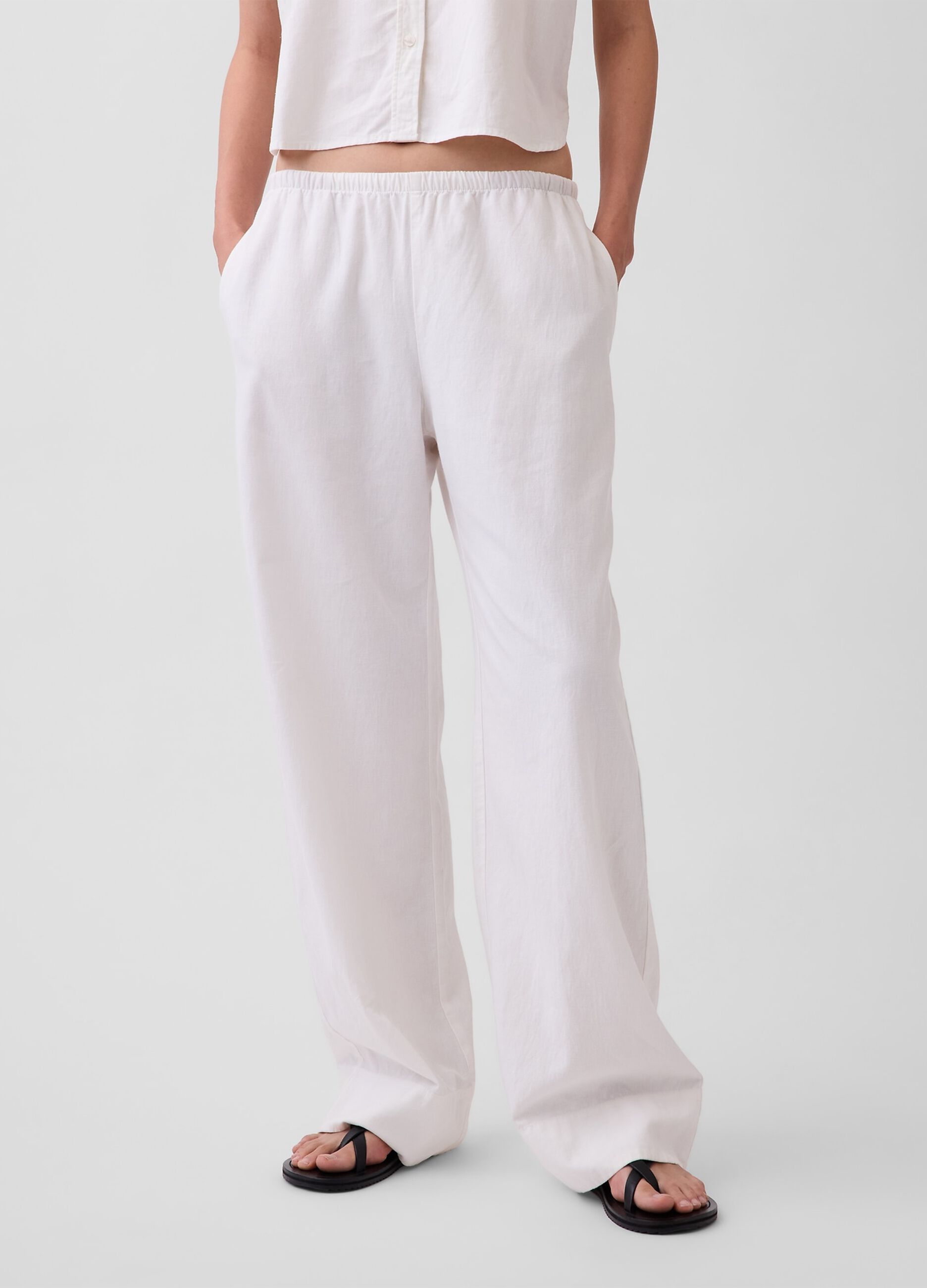 Linen-blend palazzo trousers