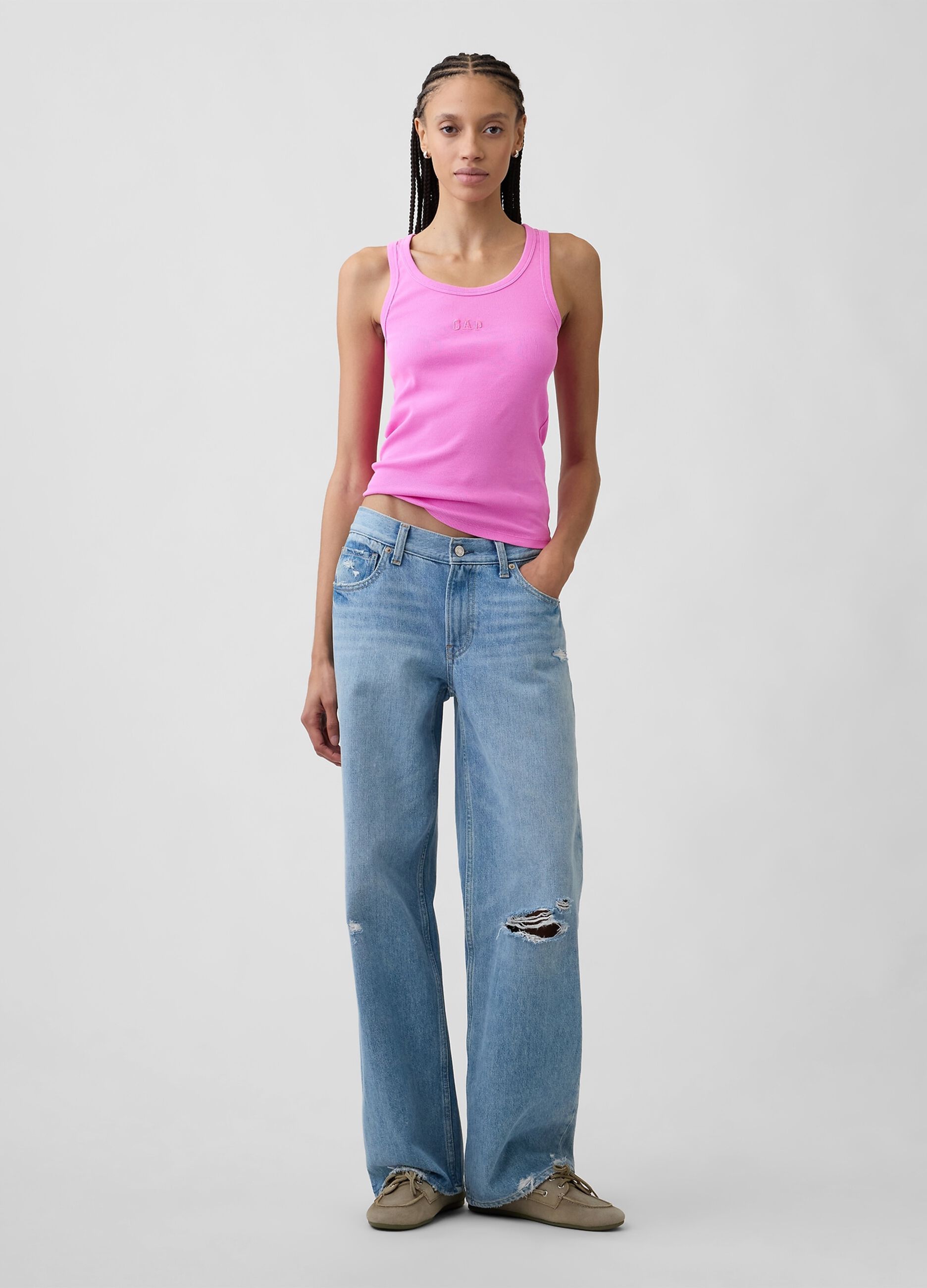 Ribbed stretch cotton tank top