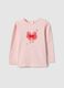 Pink Long Sleeve Cotton Stretch T-shirt with Bow Accent_0