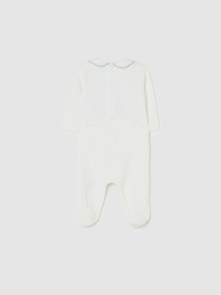 Tutina bianca da neonato in misto cotone con colletto rotondo e stampe_1