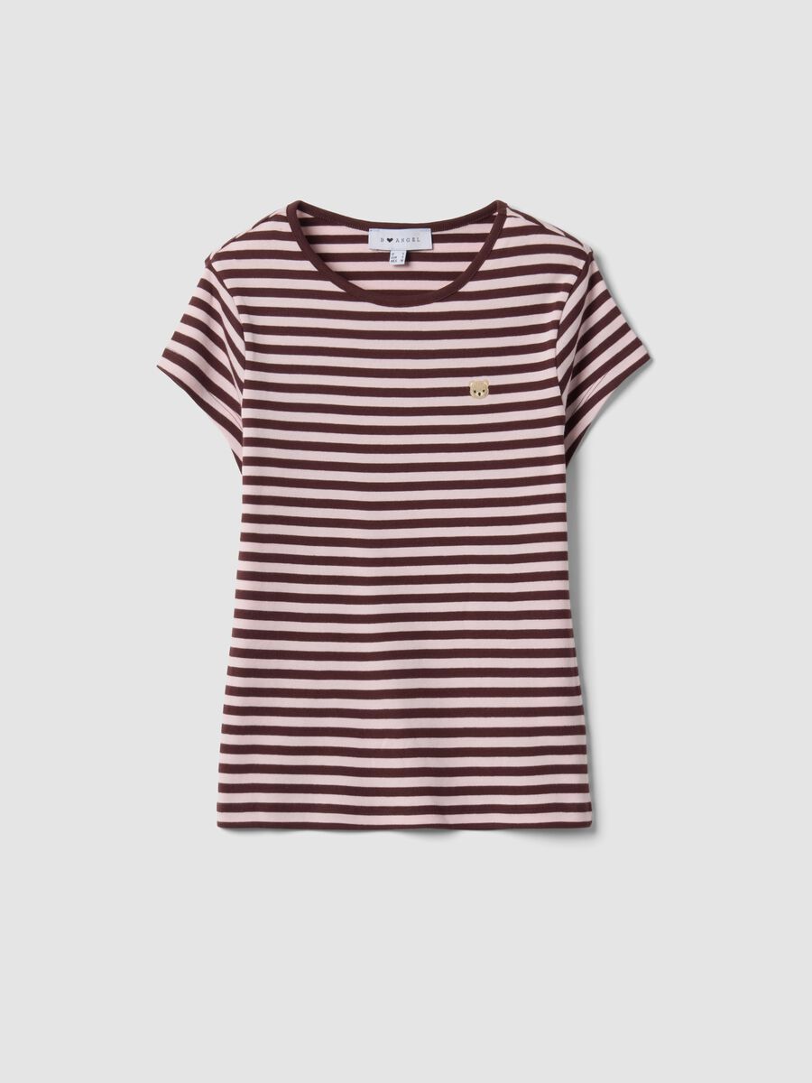 Brown pure cotton crew-neck striped T-shirt_0