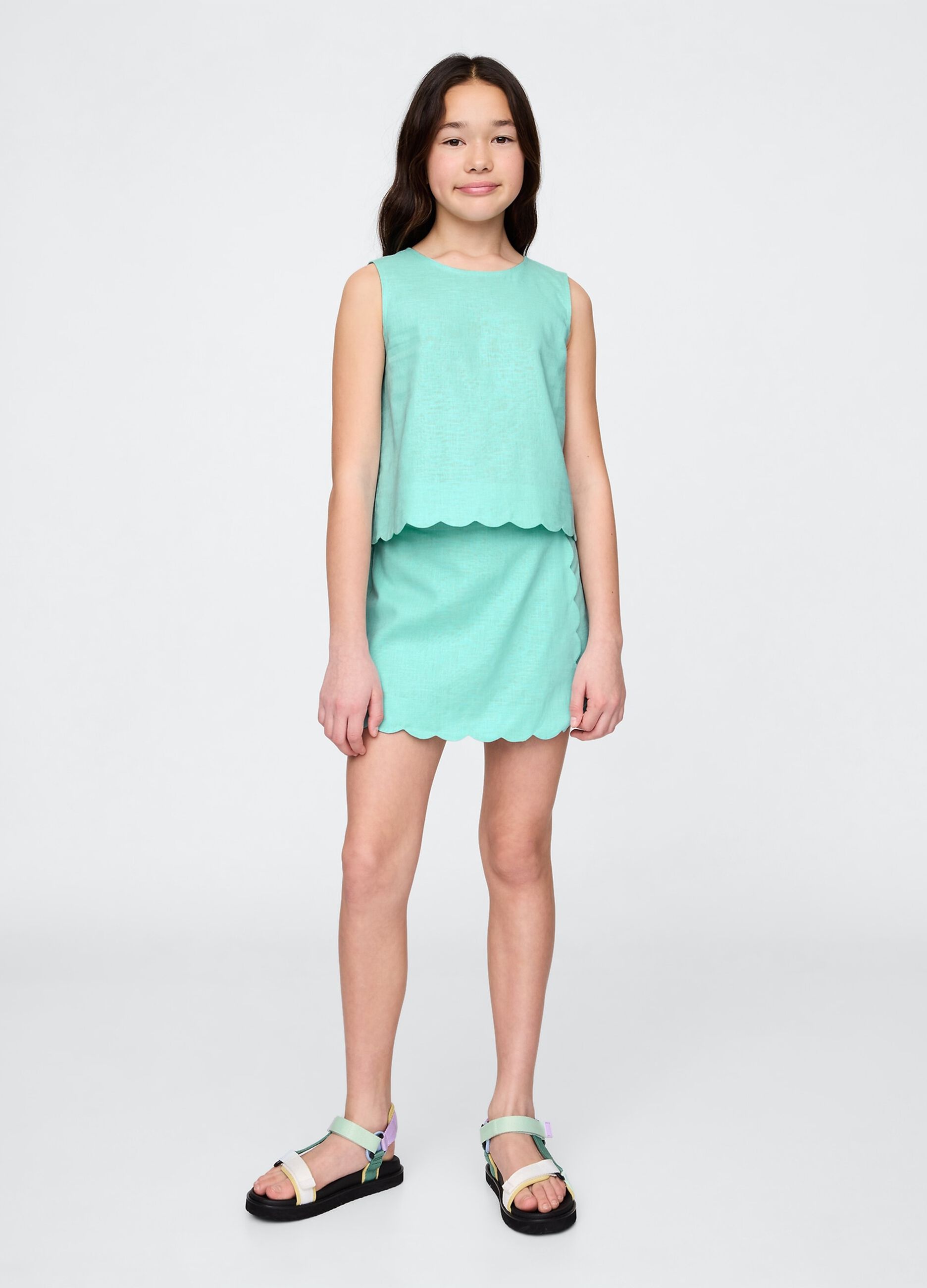 Green Skort with Scalloped Edge