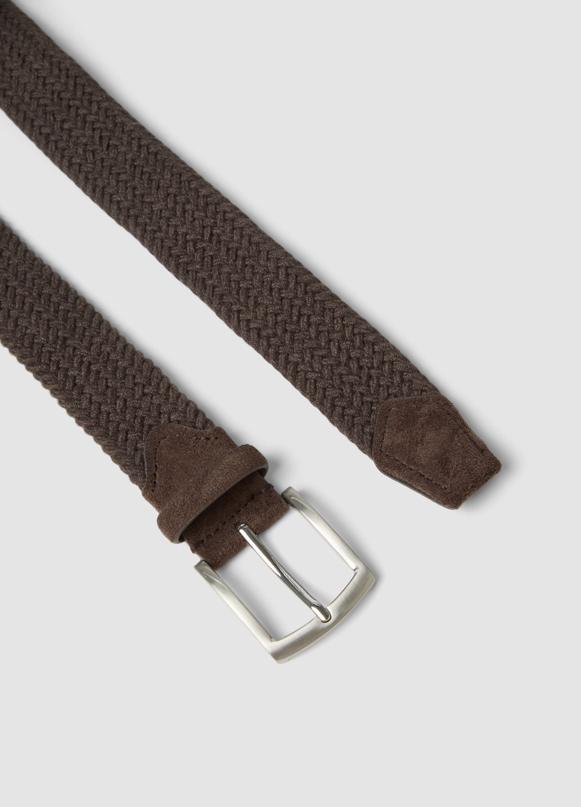 Brown braided cotton-blend belt