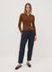 Brown fitted ribbed viscose-blend cardigan with polo collar_2