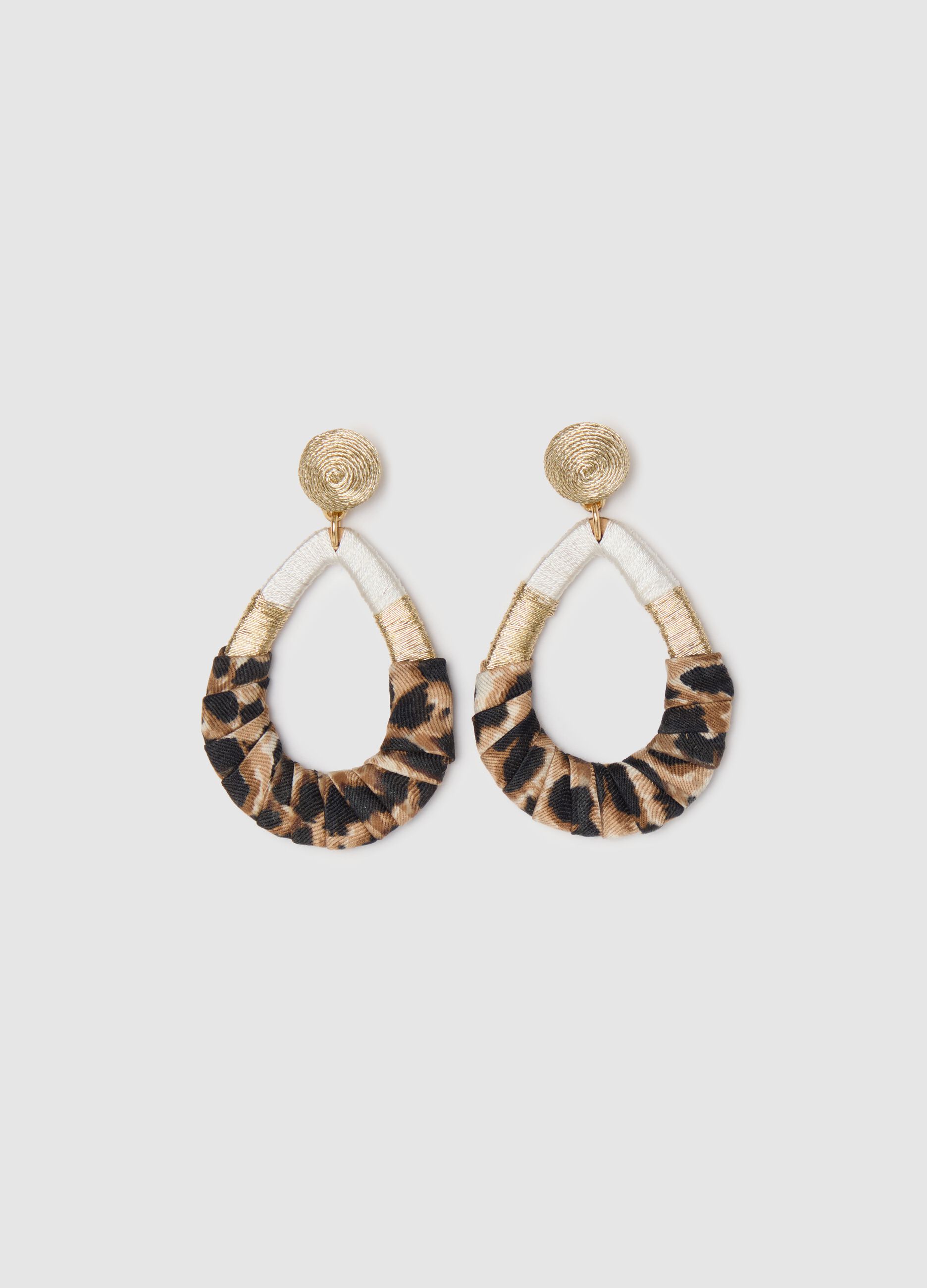 Beige teardrop earrings with animal print insert