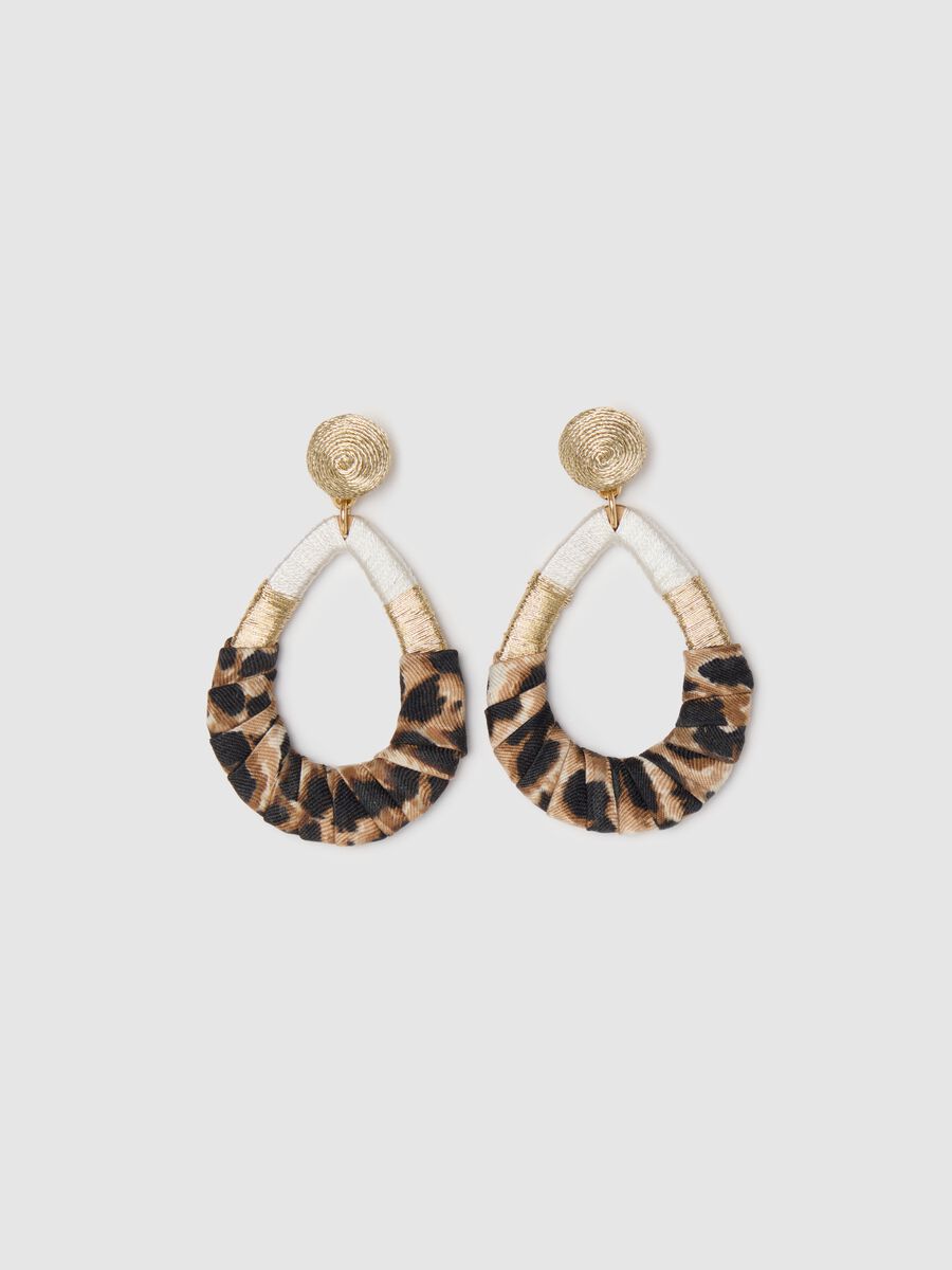 Beige teardrop earrings with animal print insert_0