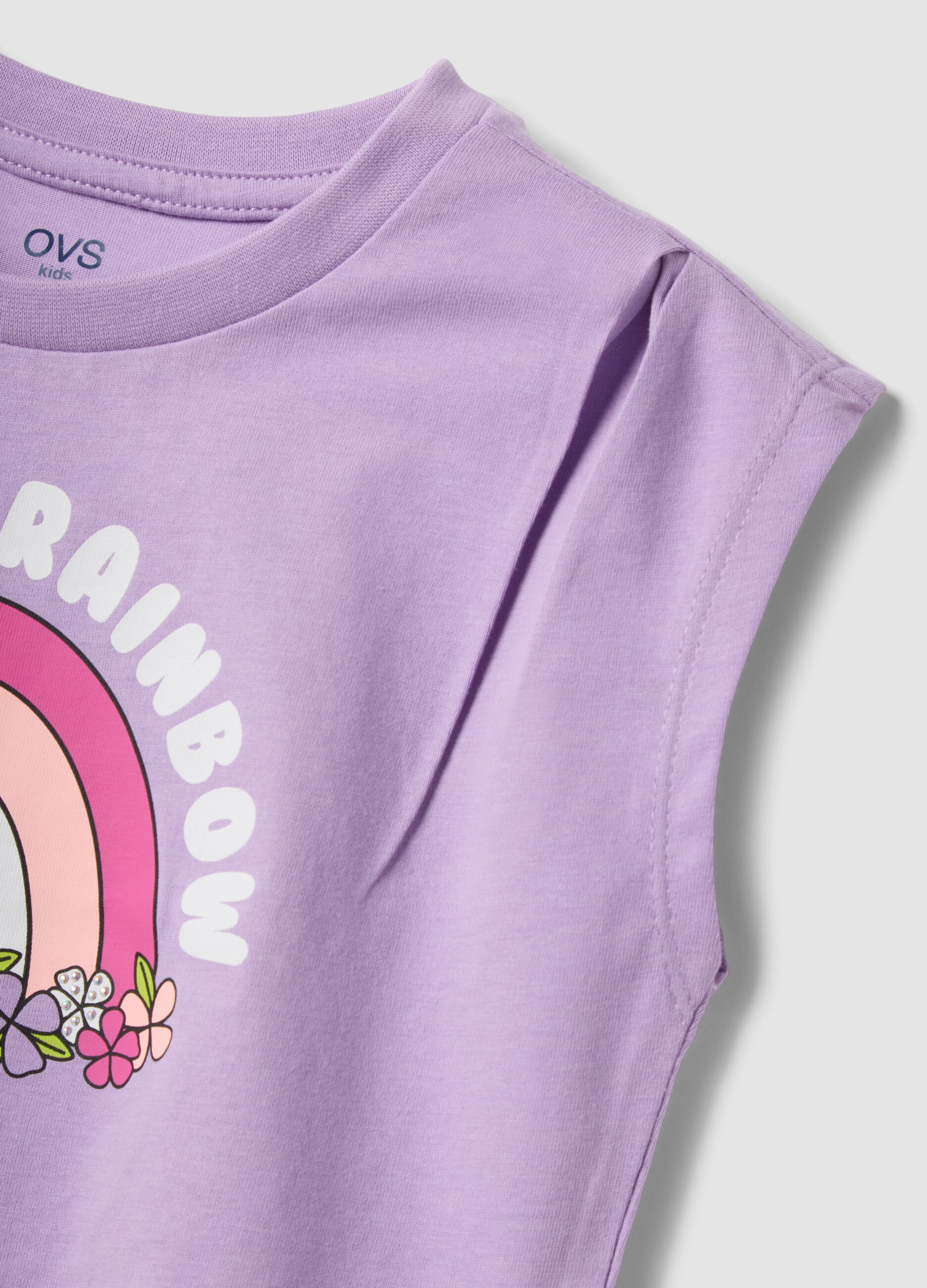 Purple cotton tank top with rainbow print