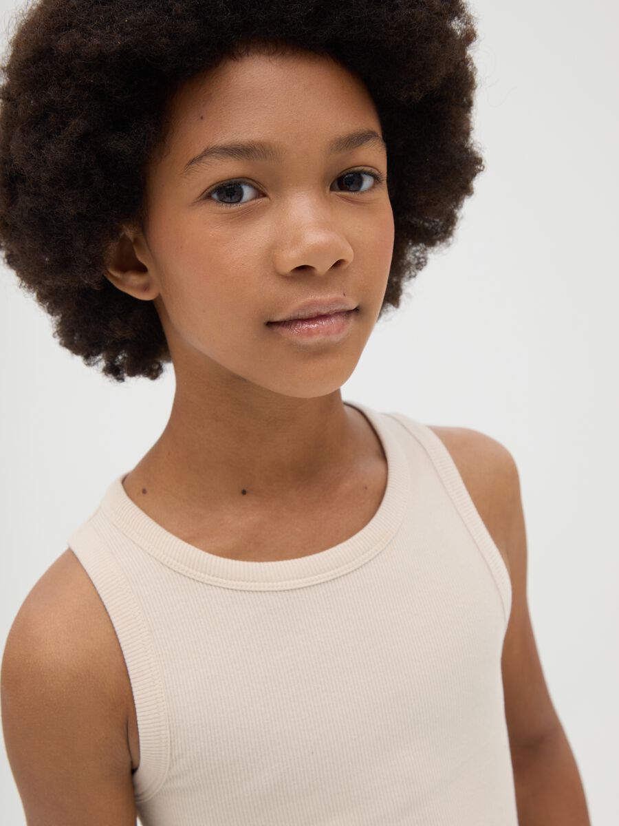 Beige OVS Kids Ribbed Tank Top_1