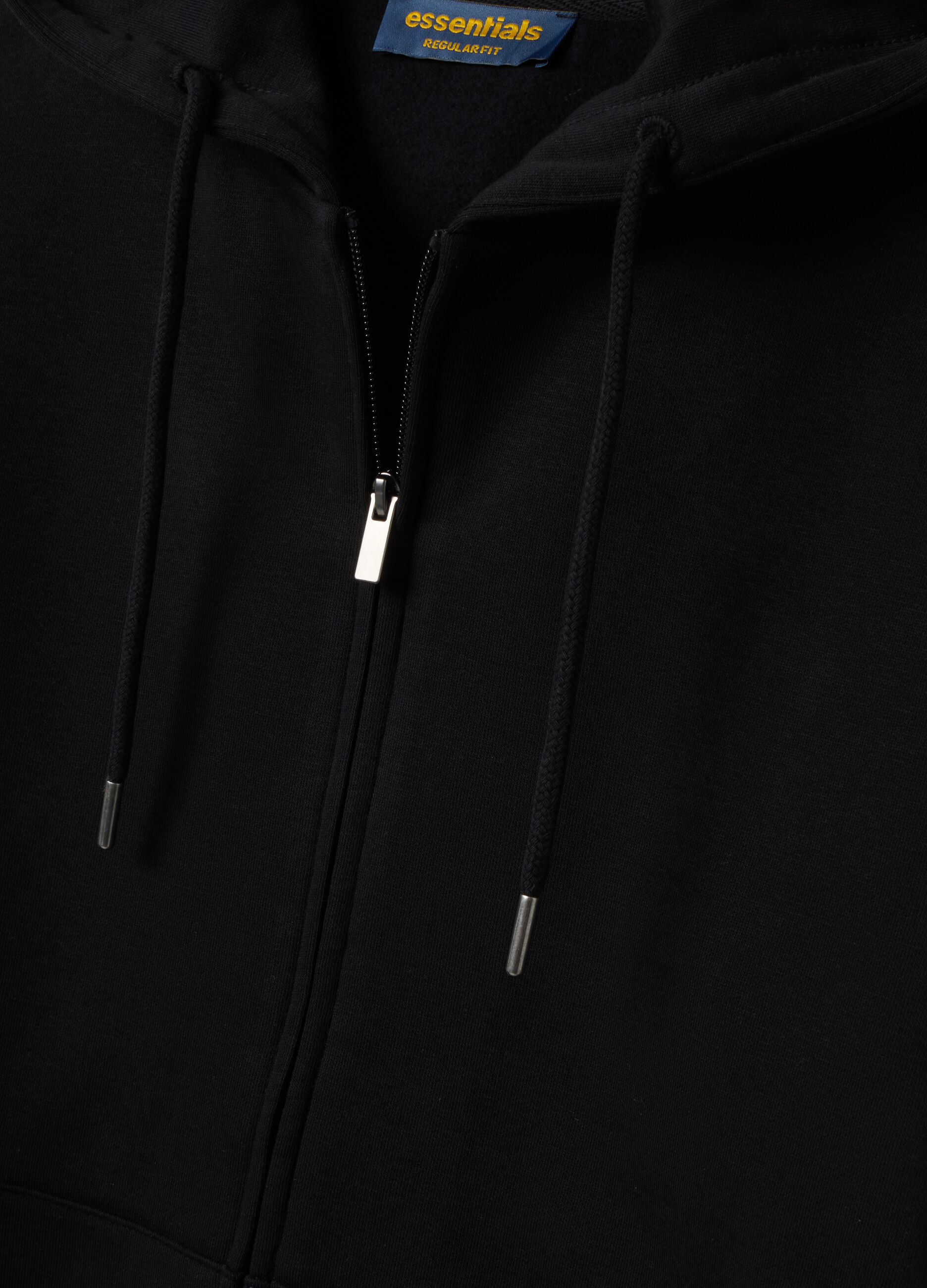 Blue cotton-blend hoodie with crew neck