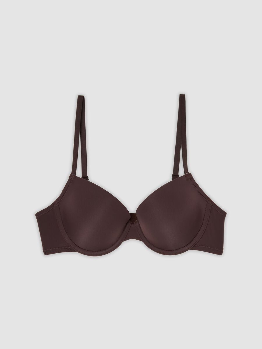 Brown padded stretch-fabric bra_0