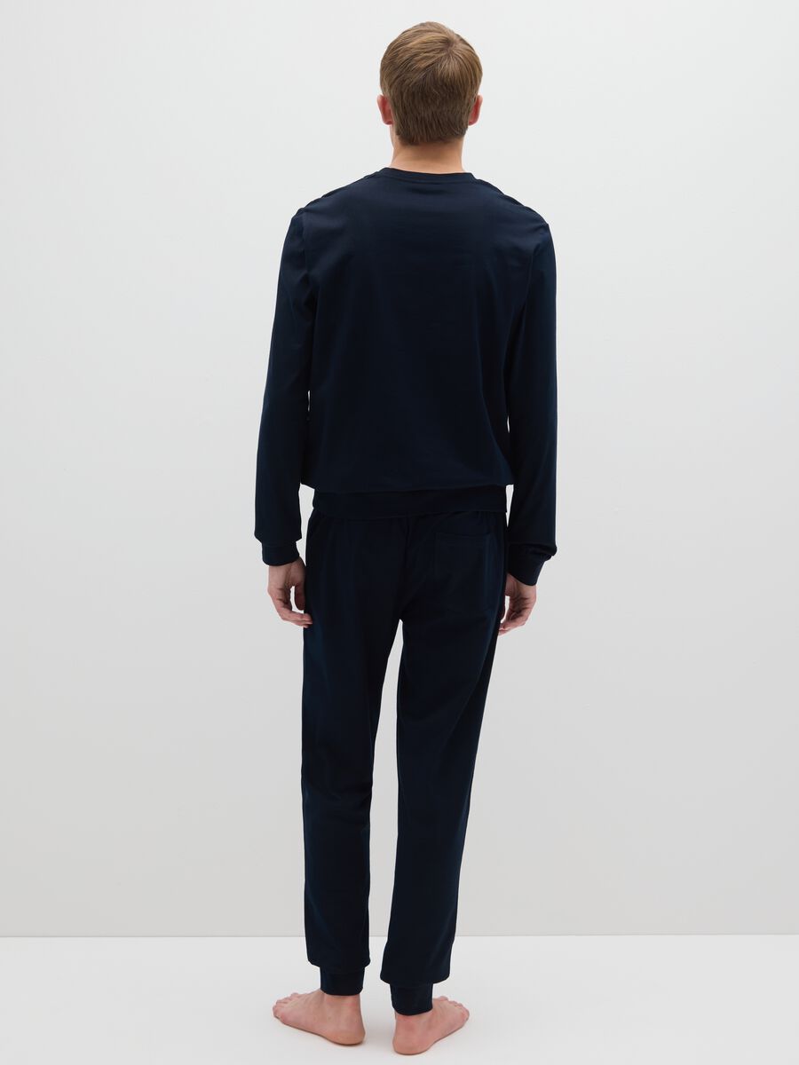 Regular fit blue pyjamas in pure cotton with henley collar_3