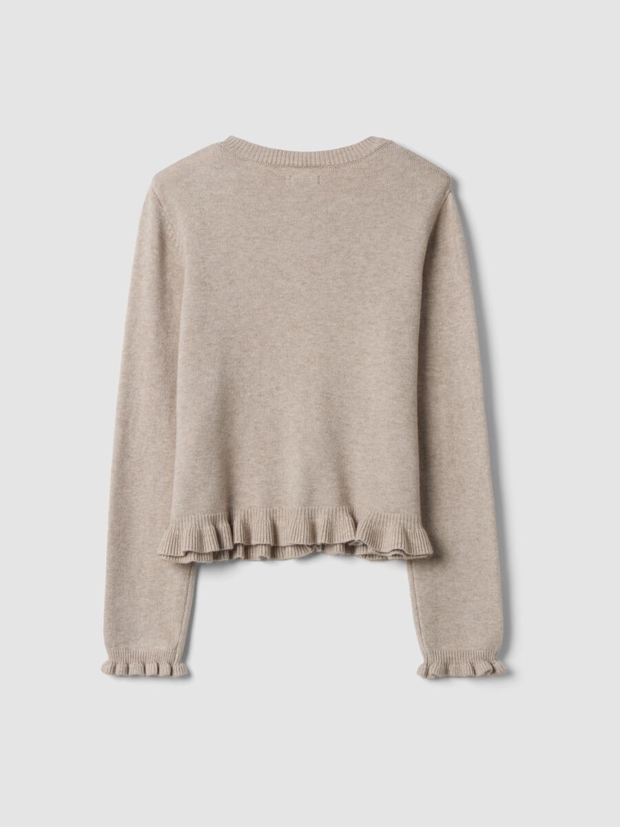 Beige viscose-blend cardigan with ruffles, regular fit_6