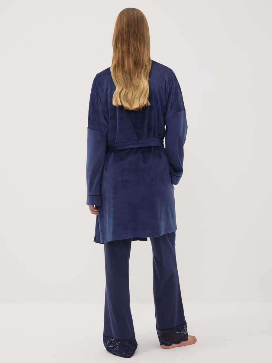 Blue stretch-fabric dressing gown with belt_3