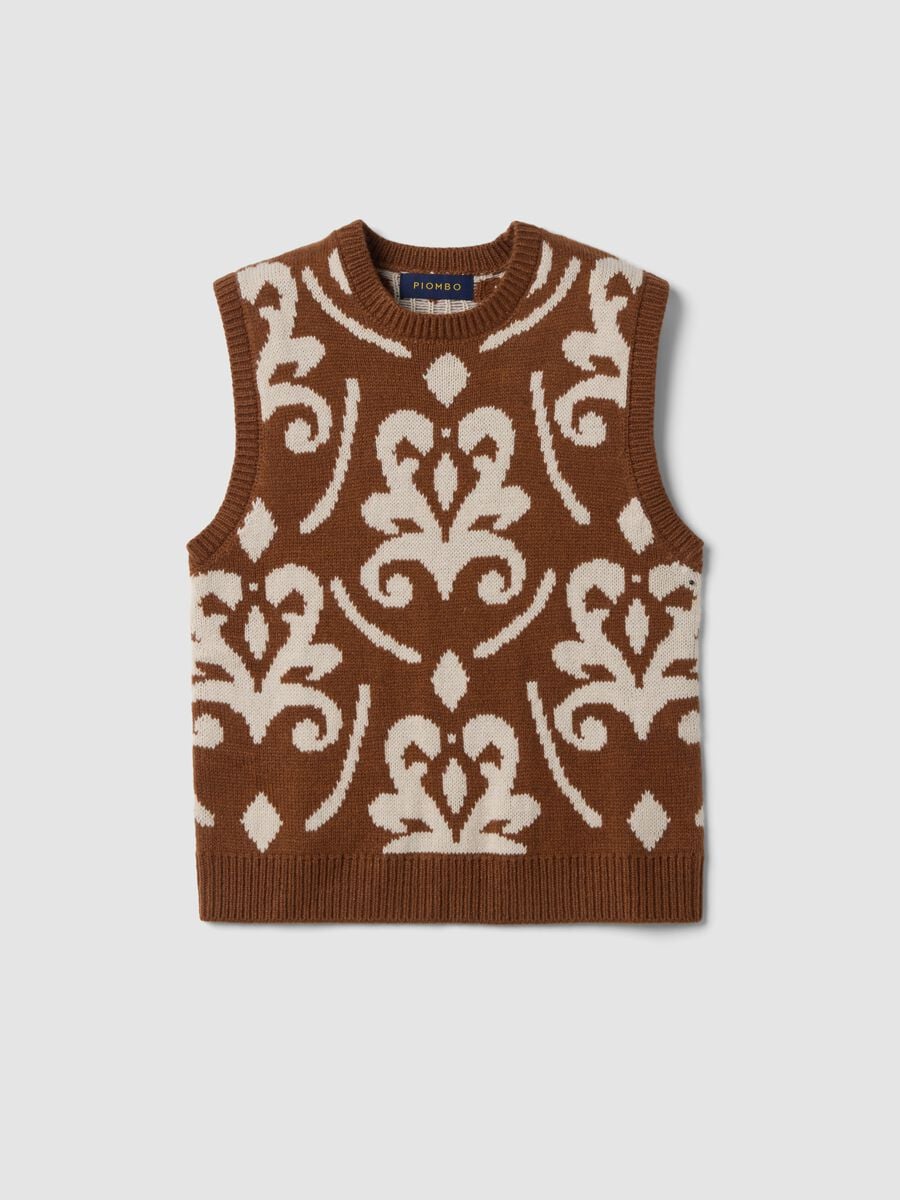 Brown and white wool-blend crew-neck gilet_0