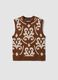 Gilet marrone e bianco in misto lana con girocollo_0