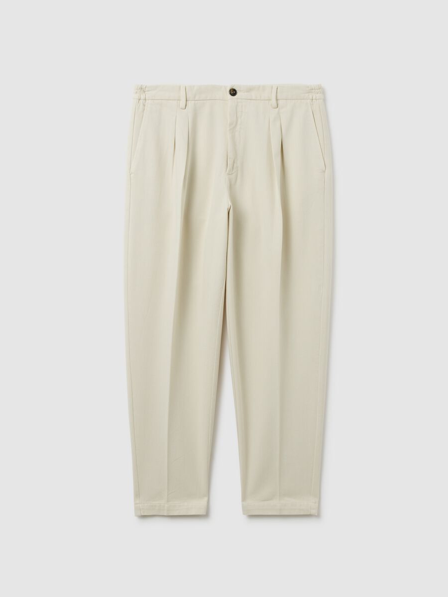 Beige chino trousers in pure cotton regular fit_0