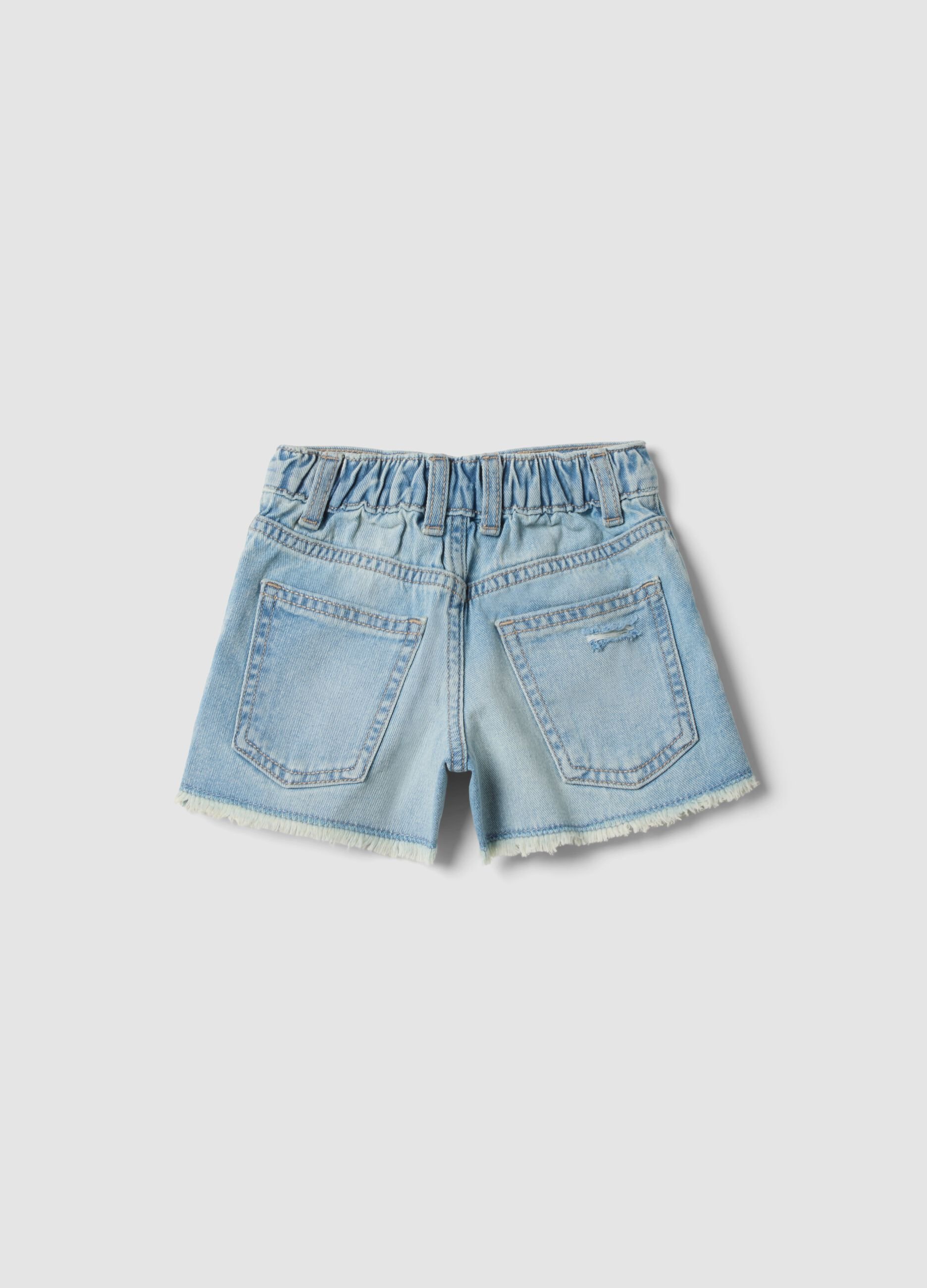 Shorts denim blu in puro cotone da bambina regular fit con strappi