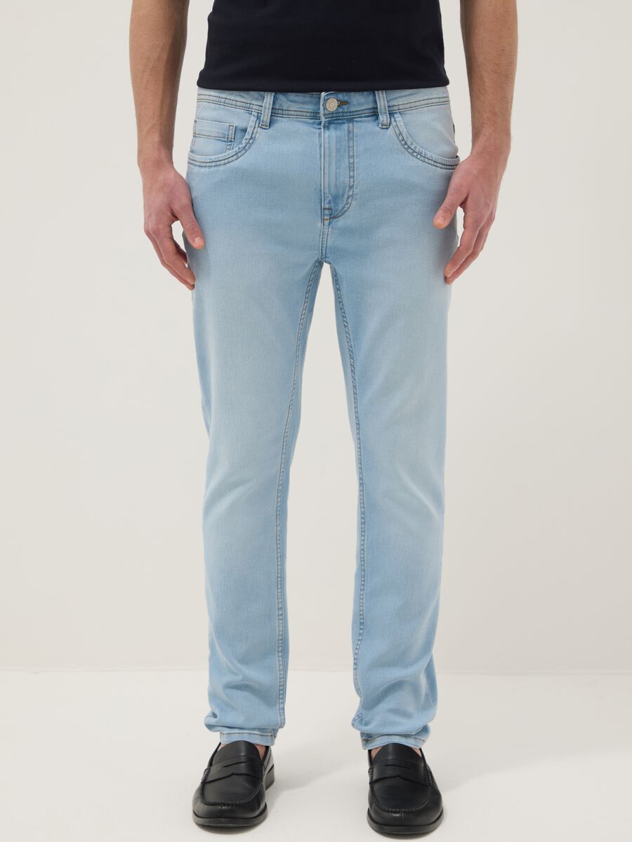 Super skinny light blue cotton blend jeans_1