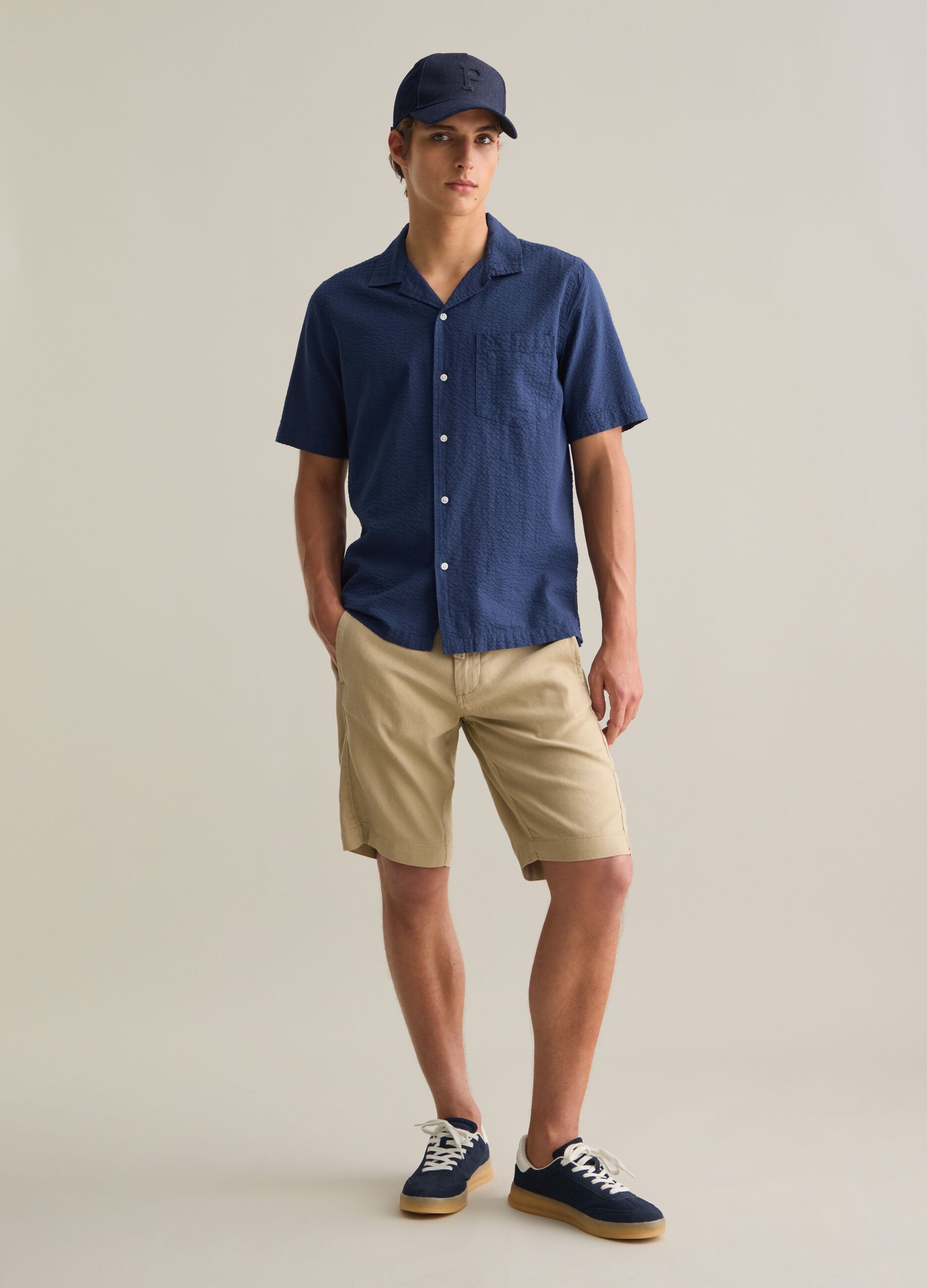 Men's beige cotton blend shorts regular fit