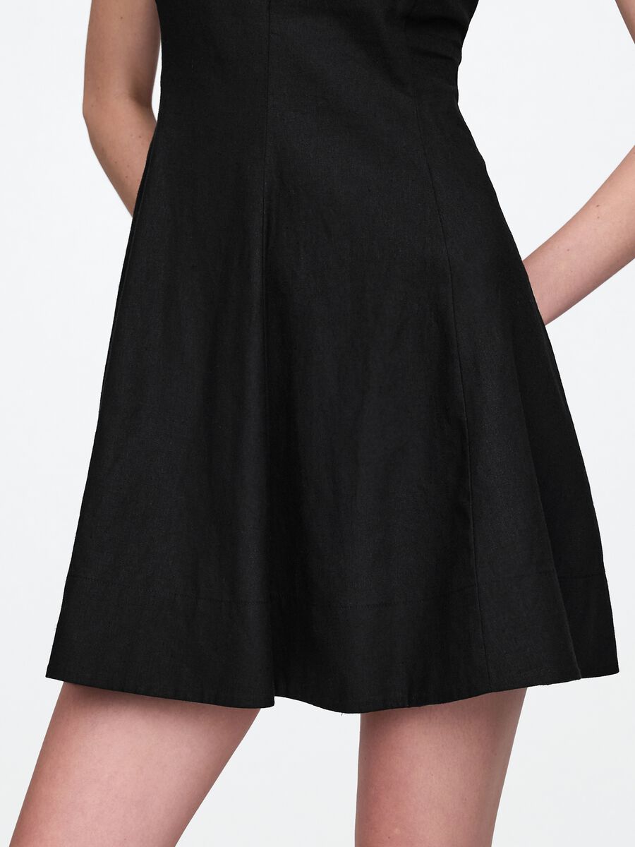 Short Black Dress in Linen and Viscose_3