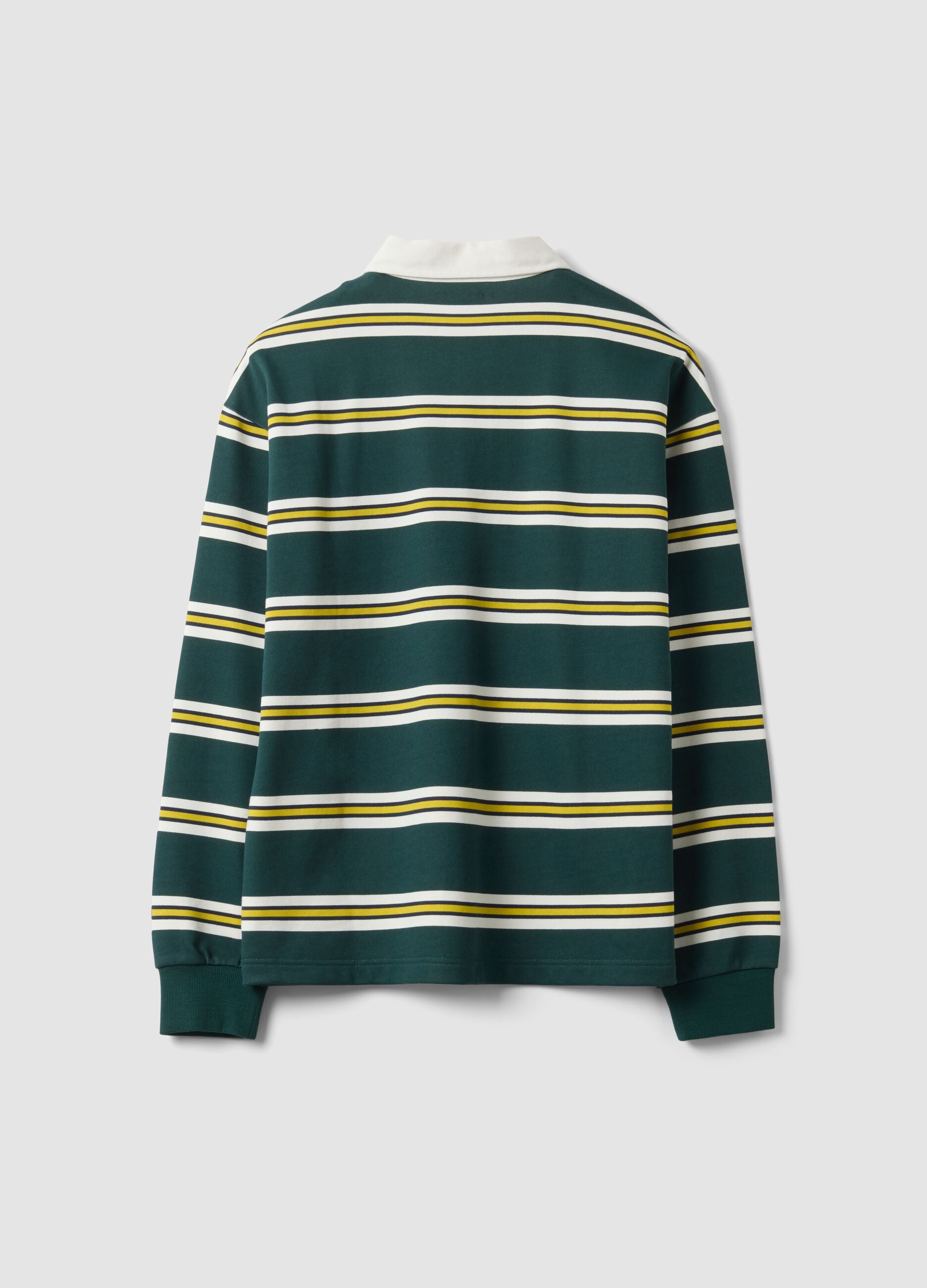 Polo verde e gialla in puro cotone a righe regular fit